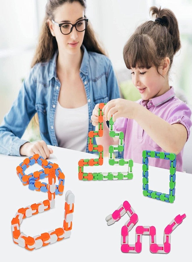 PULSBERY Toys 24 Links Wacky Tracks Snap Click Fidget Toys Set for Sensory Kids - Snake Puzzles Game for Kids Random Color Links(Kids Building Block Toys)(Multicolor) (Pack of 9) - Image 3